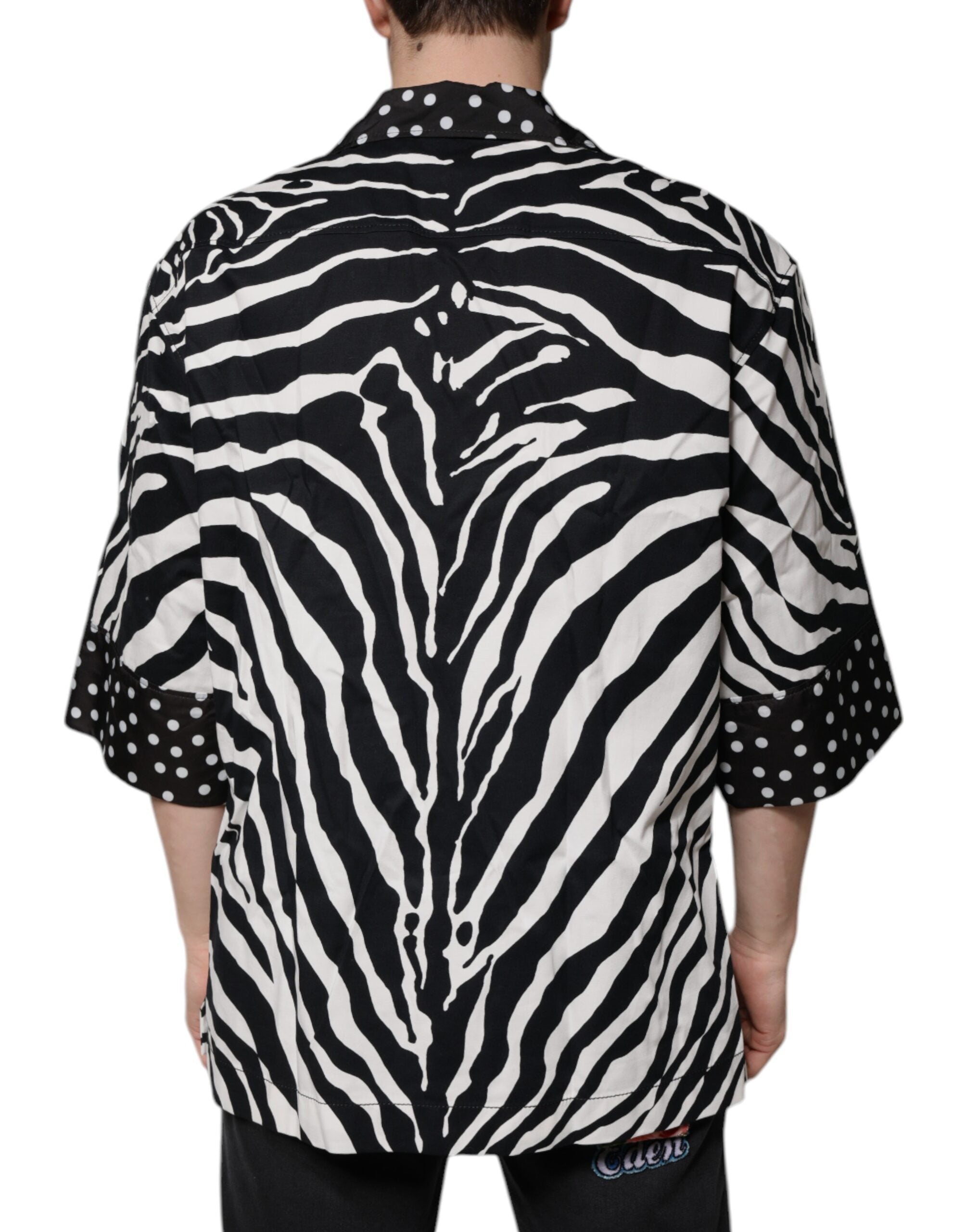 Dolce & Gabbana Black and White Zebra Button Down Shirt in Plus Size